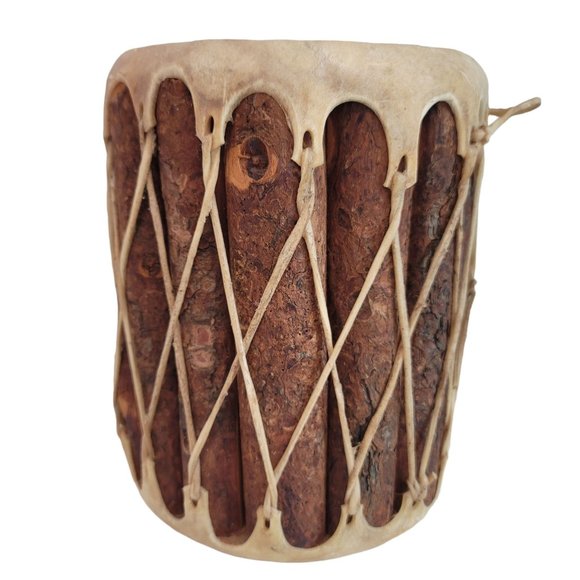 traditional buffalo raw hide and wooden drum. beautifully made - Picture 6 of 8